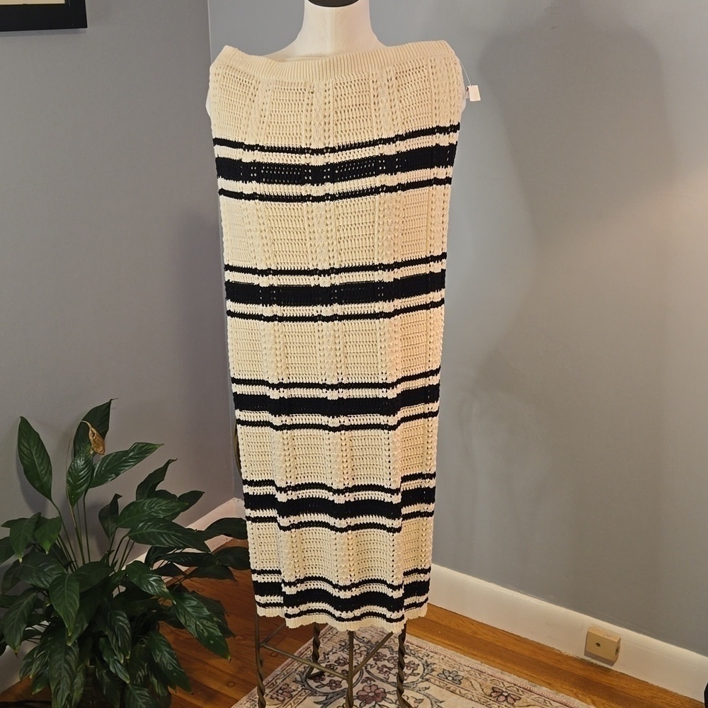 Freshman 1996 Black & Cream Bohemian Knitted Lined Maxi Skirt Size XL